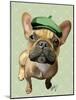 Brown French Bulldog with Green Hat-Fab Funky-Mounted Art Print