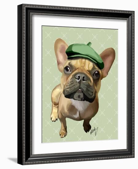 Brown French Bulldog with Green Hat-Fab Funky-Framed Art Print