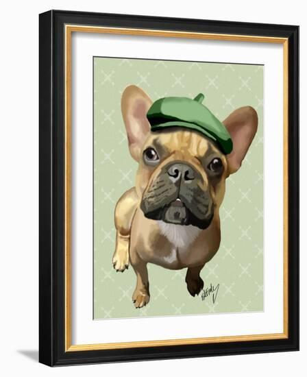 Brown French Bulldog with Green Hat-Fab Funky-Framed Art Print