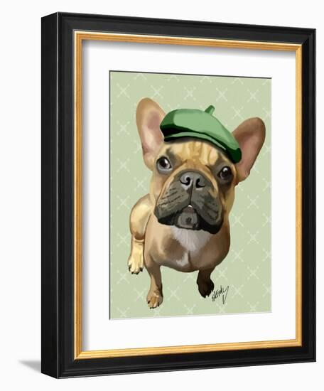 Brown French Bulldog with Green Hat-Fab Funky-Framed Art Print