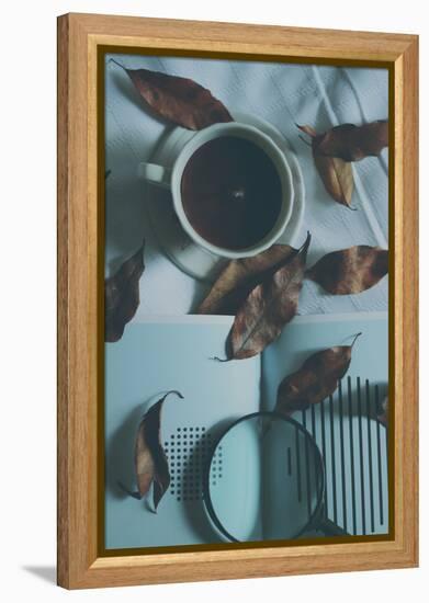 Brown Leaves and a Cup of Coffee-Carolina Hernandez-Framed Premier Image Canvas