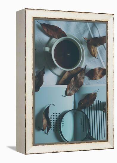 Brown Leaves and a Cup of Coffee-Carolina Hernandez-Framed Premier Image Canvas