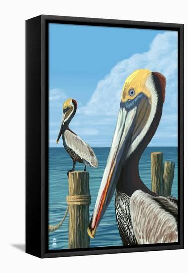 Brown Pelican-Lantern Press-Framed Stretched Canvas