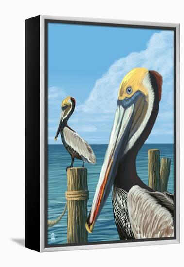 Brown Pelican-Lantern Press-Framed Stretched Canvas