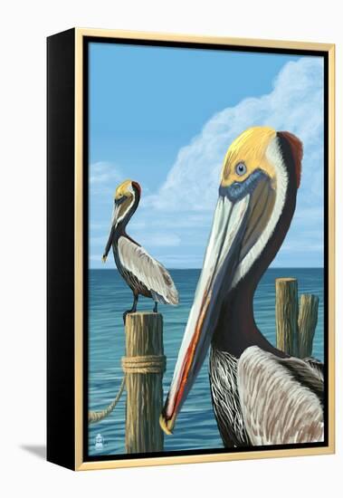 Brown Pelican-Lantern Press-Framed Stretched Canvas