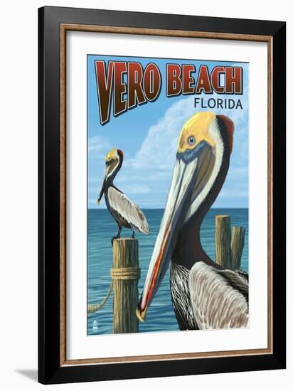 Brown Pelicans - Vero Beach, Florida-Lantern Press-Framed Art Print