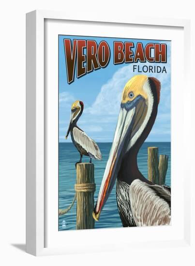 Brown Pelicans - Vero Beach, Florida-Lantern Press-Framed Art Print