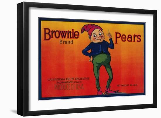 Brownie Pear Crate Label - Sacramento, CA-Lantern Press-Framed Art Print