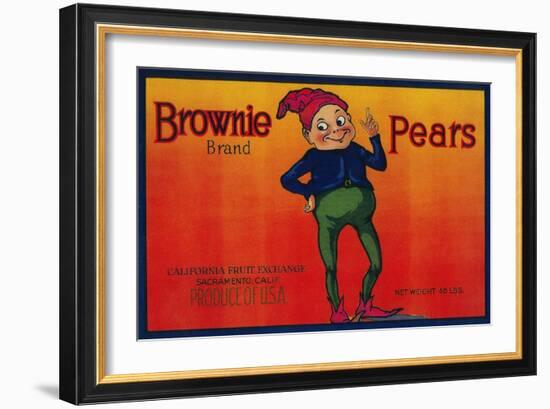 Brownie Pear Crate Label - Sacramento, CA-Lantern Press-Framed Art Print