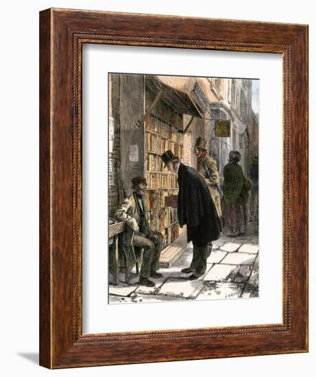 Browsers at a Sidewalk Bookstall, 1800s-null-Framed Giclee Print