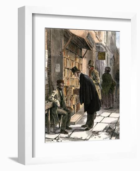 Browsers at a Sidewalk Bookstall, 1800s-null-Framed Giclee Print