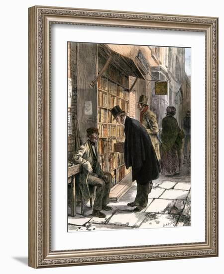 Browsers at a Sidewalk Bookstall, 1800s-null-Framed Giclee Print