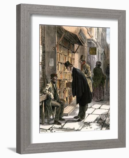 Browsers at a Sidewalk Bookstall, 1800s-null-Framed Giclee Print