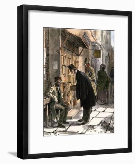 Browsers at a Sidewalk Bookstall, 1800s-null-Framed Giclee Print