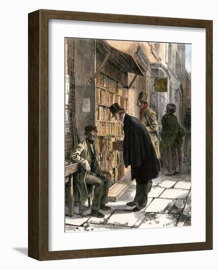 Browsers at a Sidewalk Bookstall, 1800s-null-Framed Giclee Print