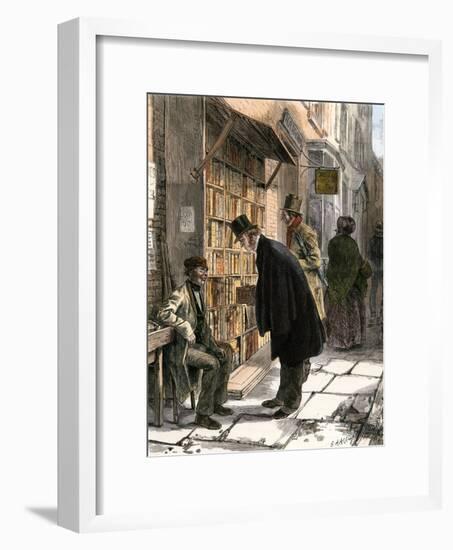 Browsers at a Sidewalk Bookstall, 1800s-null-Framed Giclee Print