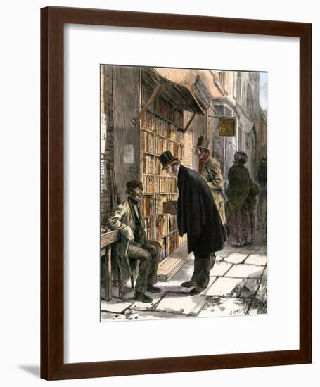 Browsers at a Sidewalk Bookstall, 1800s-null-Framed Giclee Print