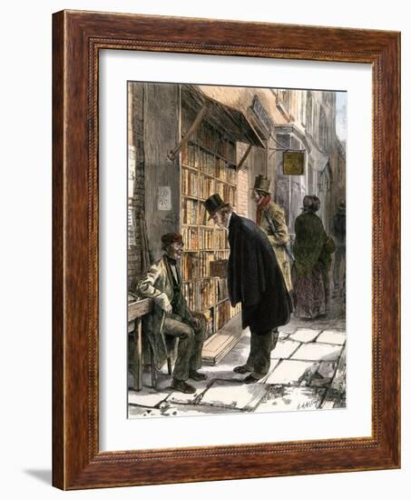 Browsers at a Sidewalk Bookstall, 1800s-null-Framed Giclee Print