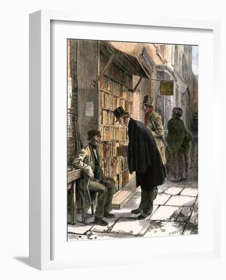 Browsers at a Sidewalk Bookstall, 1800s-null-Framed Giclee Print