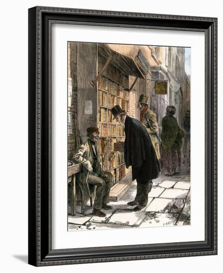 Browsers at a Sidewalk Bookstall, 1800s-null-Framed Giclee Print