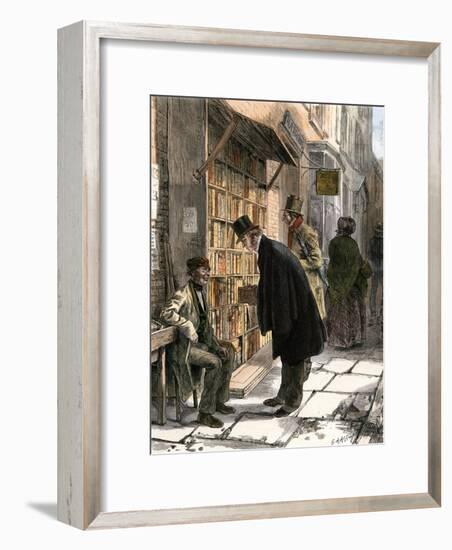 Browsers at a Sidewalk Bookstall, 1800s--Framed Giclee Print