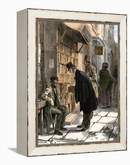 Browsers at a Sidewalk Bookstall, 1800s-null-Framed Premier Image Canvas