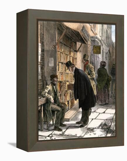 Browsers at a Sidewalk Bookstall, 1800s-null-Framed Premier Image Canvas