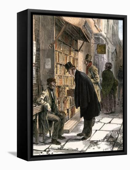 Browsers at a Sidewalk Bookstall, 1800s-null-Framed Premier Image Canvas