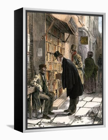 Browsers at a Sidewalk Bookstall, 1800s-null-Framed Premier Image Canvas