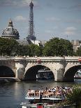 Tour Boat in River Seine with Pont Neuf and Eiffel Tower in the Background, Paris, France-Bruce Yuanyue Bi-Framed Photographic Print