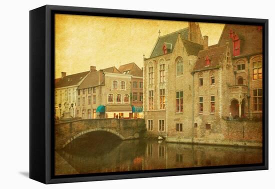 Bruges Historic Centre, Belgium. Photo in Retro Style. Paper Texture.-A_nella-Framed Premier Image Canvas