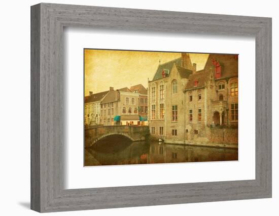 Bruges Historic Centre, Belgium. Photo in Retro Style. Paper Texture.-A_nella-Framed Photographic Print