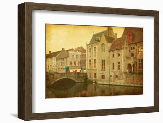 Bruges Historic Centre, Belgium. Photo in Retro Style. Paper Texture.-A_nella-Framed Photographic Print