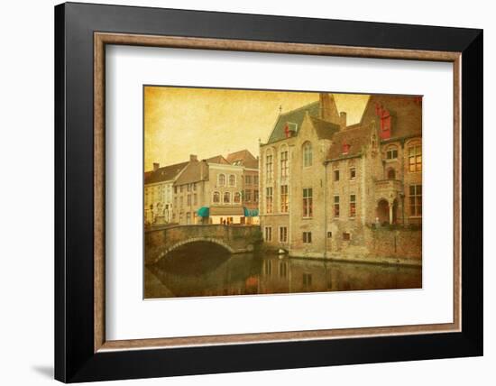 Bruges Historic Centre, Belgium. Photo in Retro Style. Paper Texture.-A_nella-Framed Photographic Print