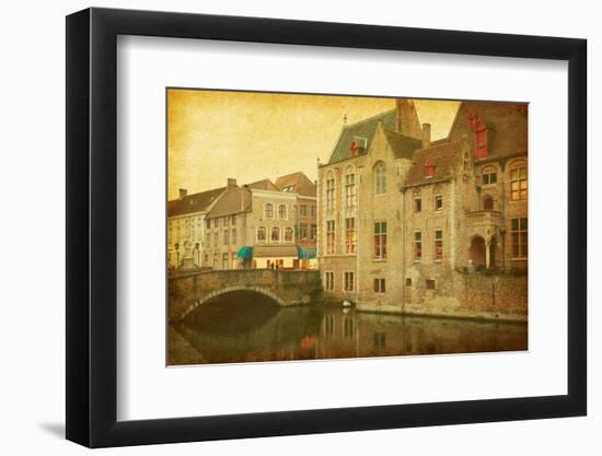 Bruges Historic Centre, Belgium. Photo in Retro Style. Paper Texture.-A_nella-Framed Photographic Print