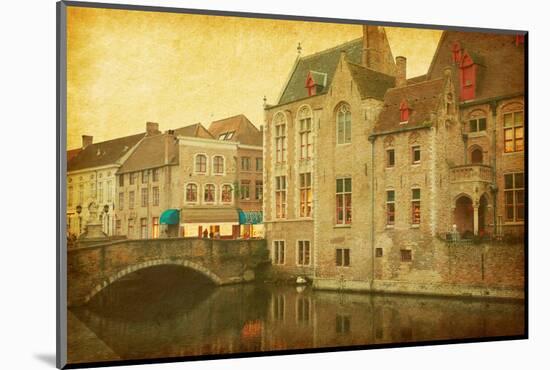 Bruges Historic Centre, Belgium. Photo in Retro Style. Paper Texture.-A_nella-Mounted Photographic Print