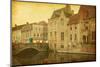 Bruges Historic Centre, Belgium. Photo in Retro Style. Paper Texture.-A_nella-Mounted Photographic Print