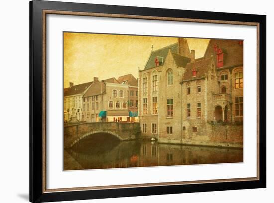 Bruges Historic Centre, Belgium. Photo in Retro Style. Paper Texture.-A_nella-Framed Photographic Print