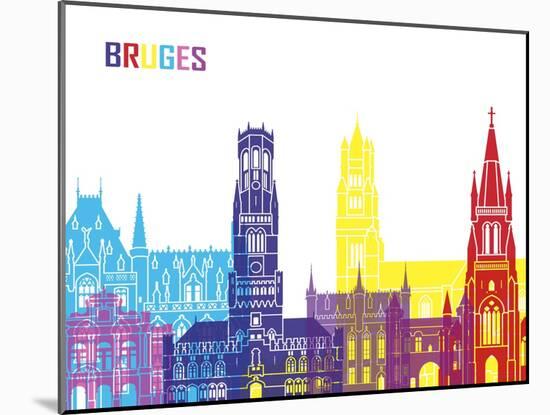 Bruges Skyline Pop-paulrommer-Mounted Art Print