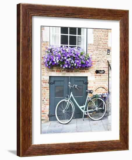 Brugge Door and Bicycle-George Johnson-Framed Photographic Print