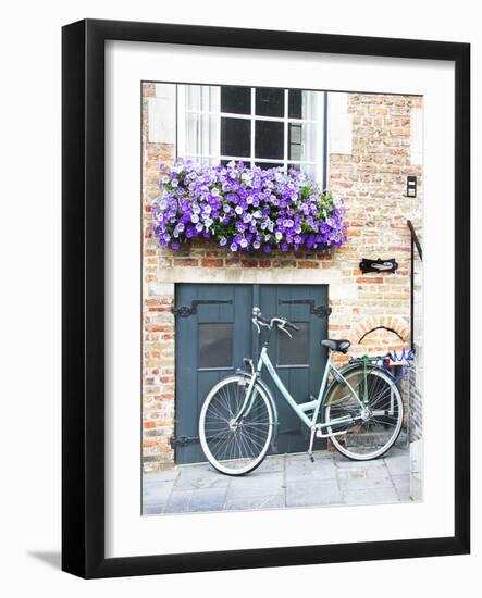 Brugge Door and Bicycle-George Johnson-Framed Photographic Print