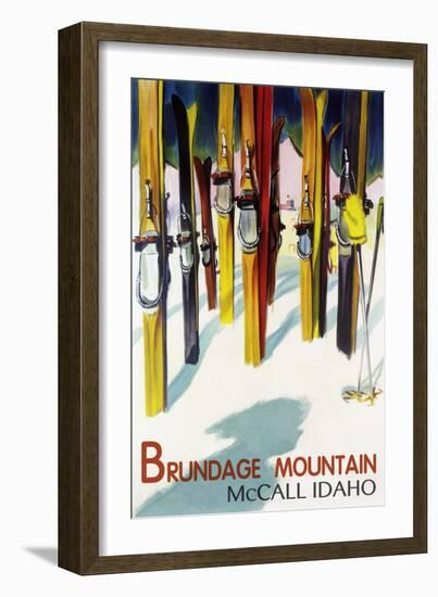 Brundage Mountain - McCall, Idaho - Colorful Skis Lantern Press Poster-Lantern Press-Framed Premium Giclee Print