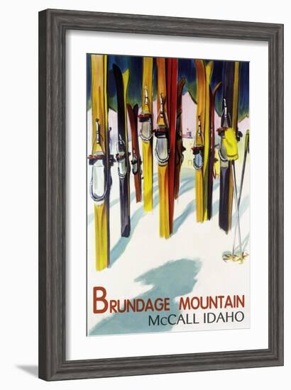 Brundage Mountain - McCall, Idaho - Colorful Skis Lantern Press Poster-Lantern Press-Framed Art Print