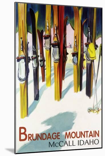 Brundage Mountain - McCall, Idaho - Colorful Skis Lantern Press Poster-Lantern Press-Mounted Art Print