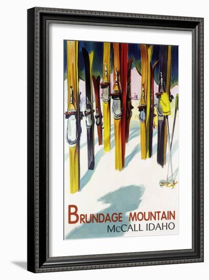 Brundage Mountain - McCall, Idaho - Colorful Skis Lantern Press Poster-Lantern Press-Framed Art Print