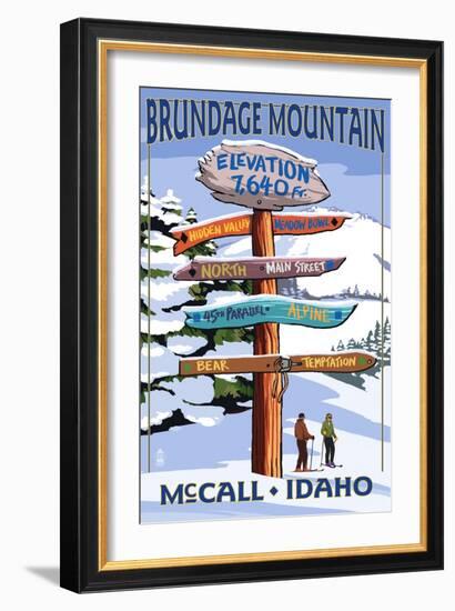 Brundage Mountain, McCall, Idaho - Ski Destination Signpost-Lantern Press-Framed Art Print