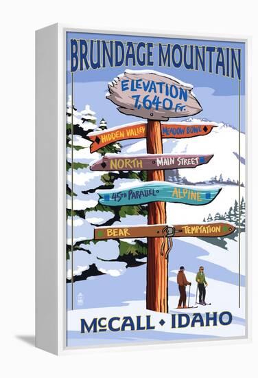 Brundage Mountain, McCall, Idaho - Ski Destination Signpost-Lantern Press-Framed Stretched Canvas