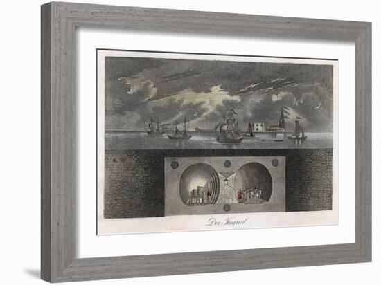 Brunel's Thames Tunnel, a Cross-Section Showing the Tunnel and Ships Sailing on the River-null-Framed Premium Giclee Print