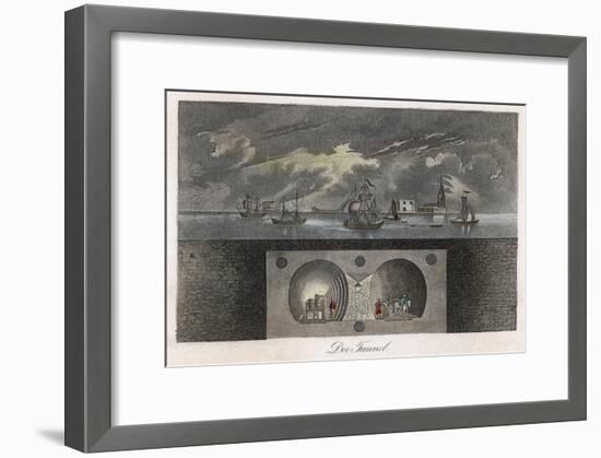 Brunel's Thames Tunnel, a Cross-Section Showing the Tunnel and Ships Sailing on the River-null-Framed Art Print