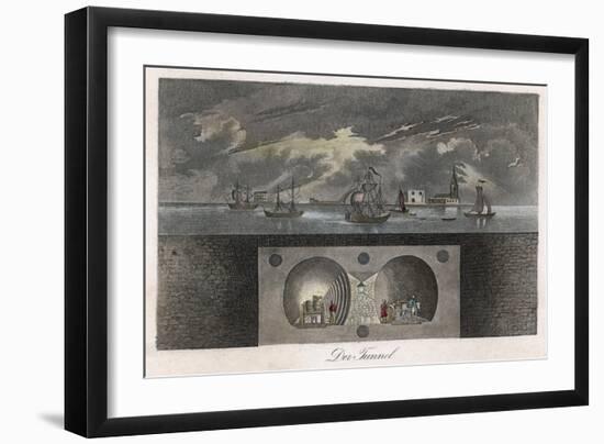 Brunel's Thames Tunnel, a Cross-Section Showing the Tunnel and Ships Sailing on the River-null-Framed Art Print